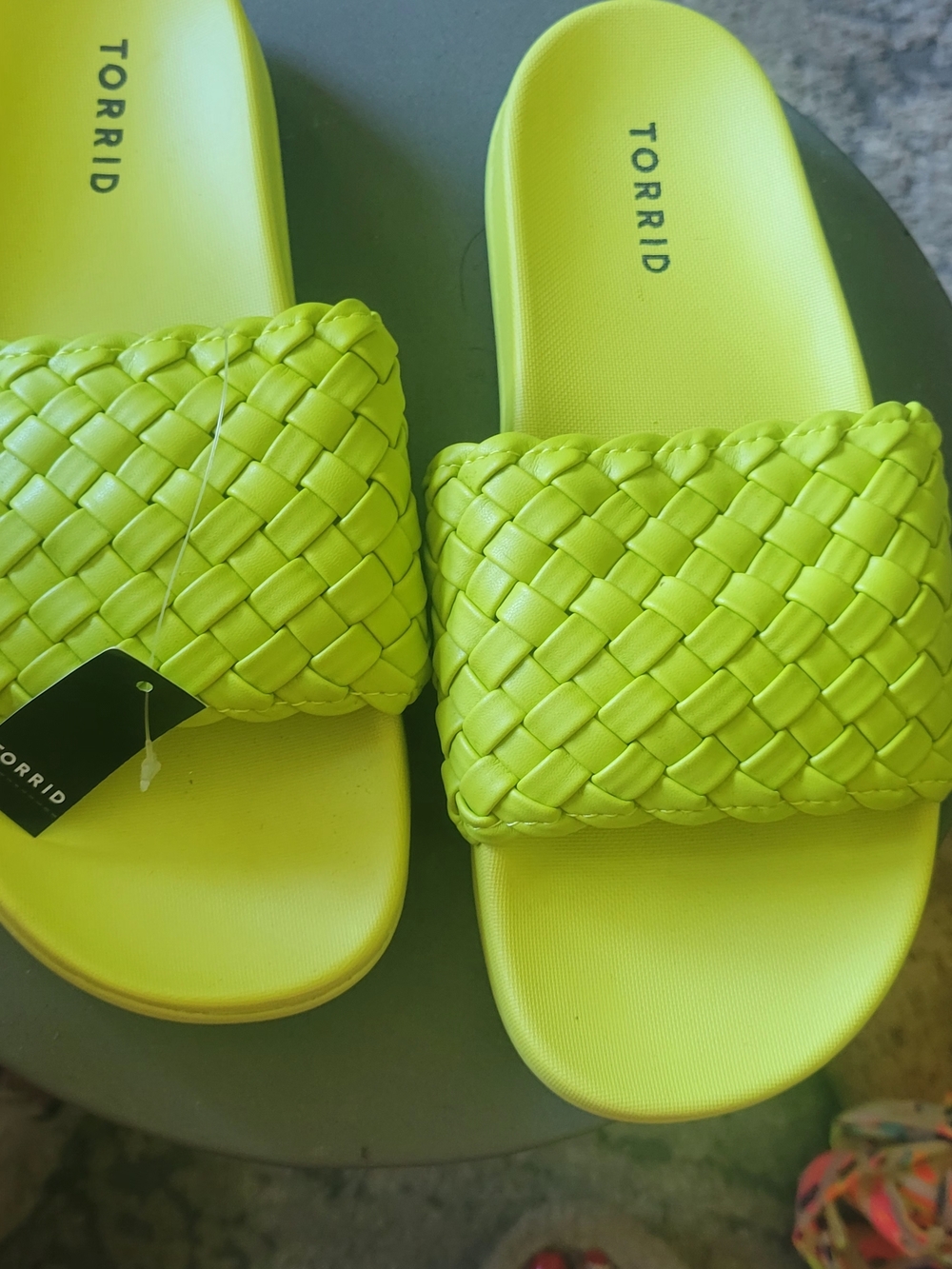 TORRID Neon Lime Woven Slide Sandals